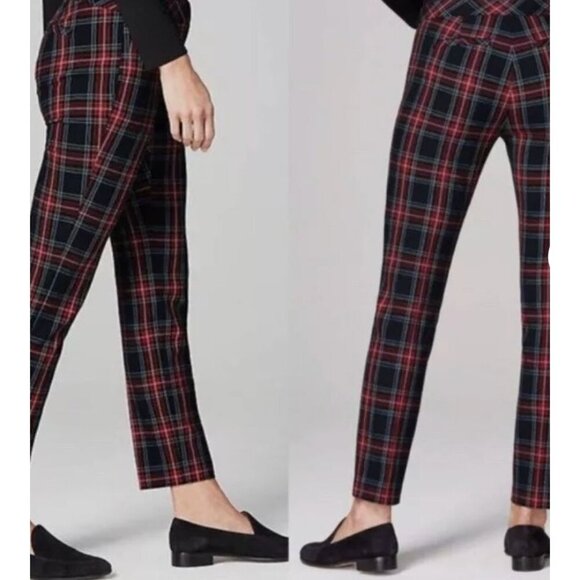 J.Jill Womens Premium Bi Stretch Tartan Plaid Ankle Pants Size 8 Red FA EXC - Picture 1 of 11